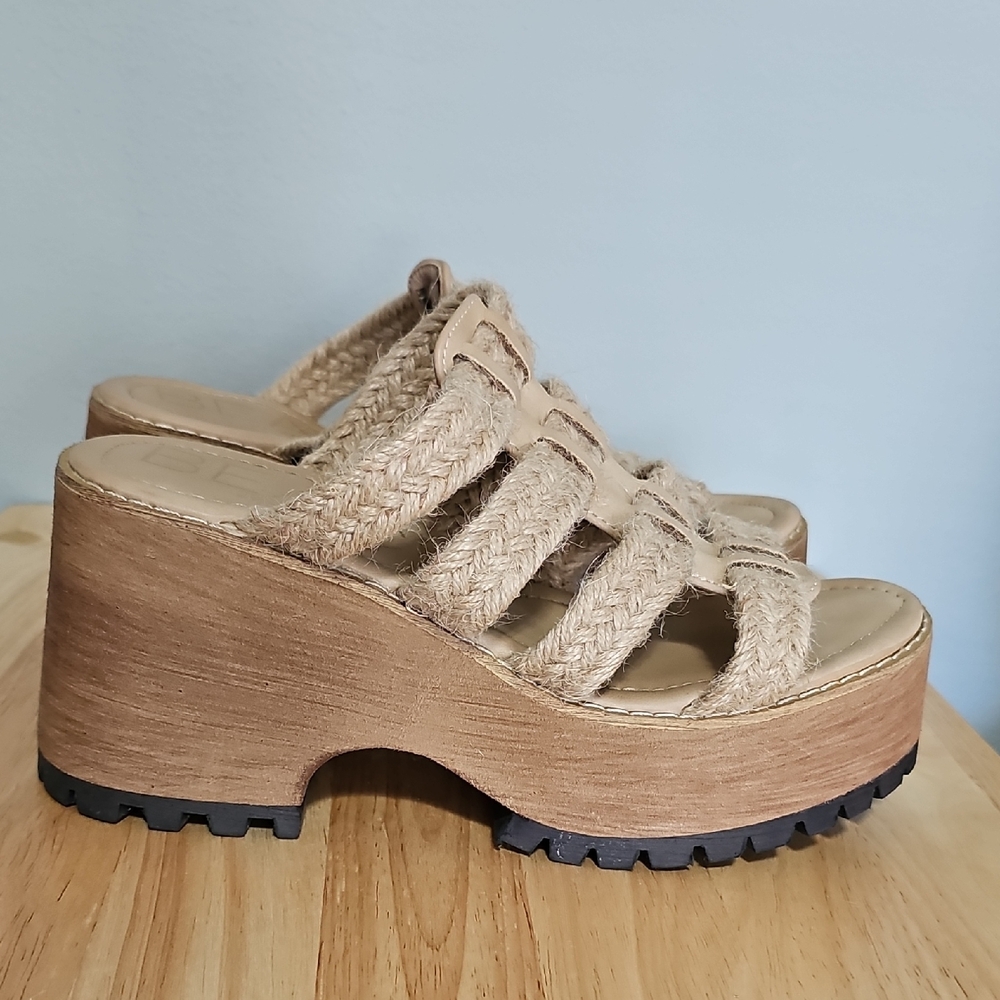 Braided Strap Platform Slide Sandals in Beige - Picture 2 of 7